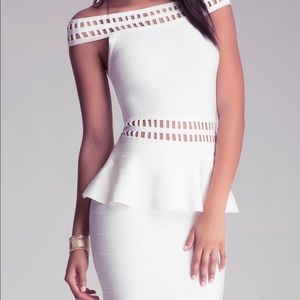 Bebe caged plum white dress